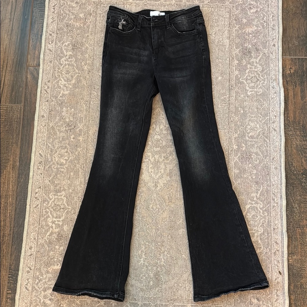 VERVET BY FLYING MONKEY Black Flare Wide Leg Jeans